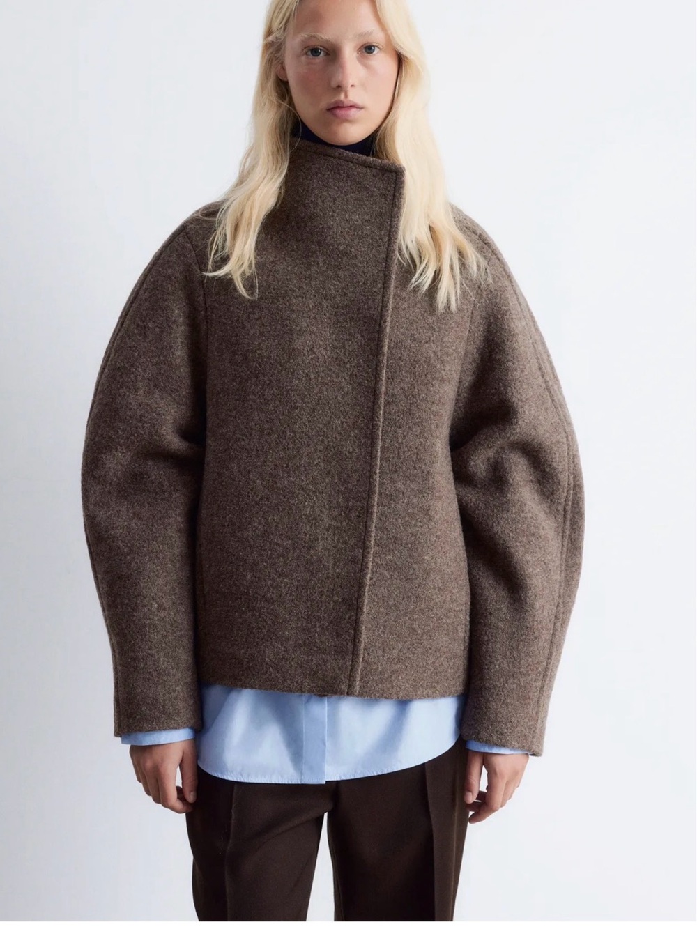 & Other Stories Brown 100% Wool High Neck Jacket